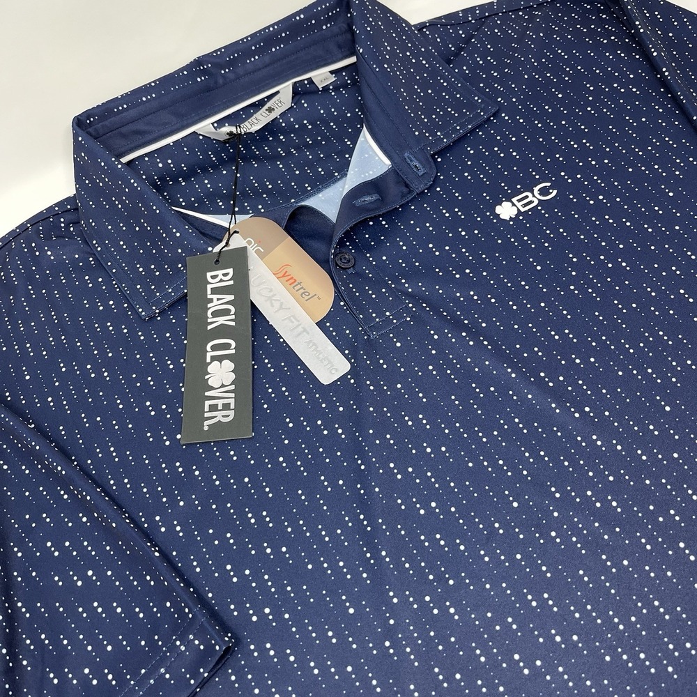 NWT Black Clover Polo Shirt Mens XXL Storm Navy Dotted Athletic Golf Performance